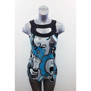 Digital Women's Sleeveless Round Neck Keyhole Top